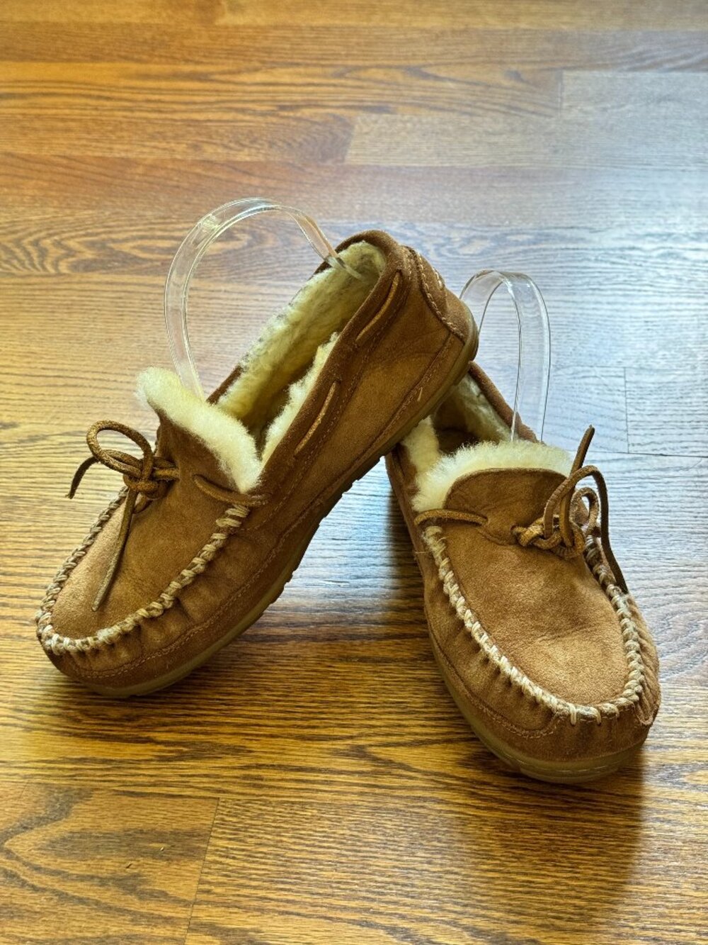 L.L.Bean Women’s 5 Brown Suede Shearling Lined Moccasin Slippers Cozy Loungewear